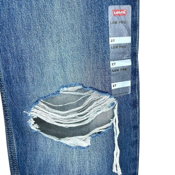 Levi's Women's 27 Low Pro Straight Jeans Blue Distressed Ripped Knees Mid Rise - Picture 4 of 11